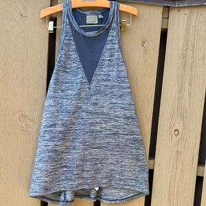 Athleta Racer Back Loose Tank Top, Heather Blue & Mesh Inserts EUC